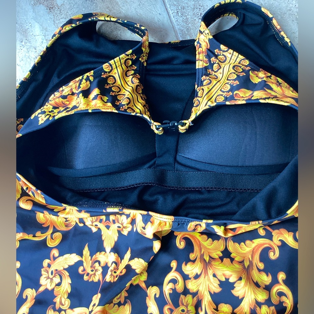 Elegant Black & Gold Rococo Print One Piece Swimsuit (S3) - Picture 6 of 11